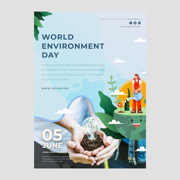 Bezpłatny wektor gradientowy światowy dzień środowiska pionowy szablon plakatu