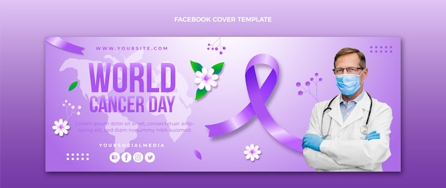 Bezpłatny wektor gradientowy światowy szablon okładki mediów społecznościowych z okazji dnia raka