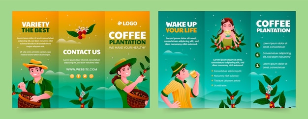 Bezpłatny wektor gradientowy szablon broszury plantacji kawy