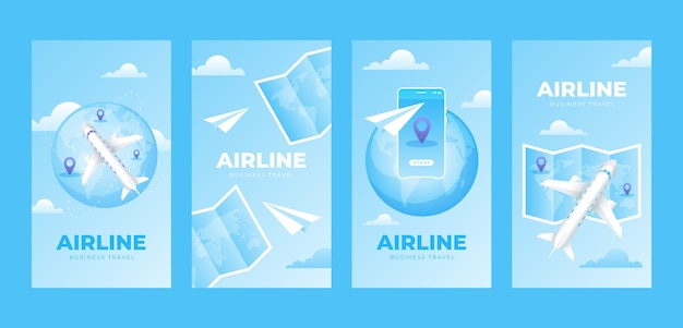 Bezpłatny wektor gradientowy szablon historii firmy lotniczej na instagramie