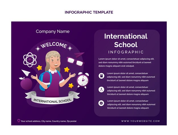 Bezpłatny wektor gradientowy szablon infografiki międzynarodowej szkoły