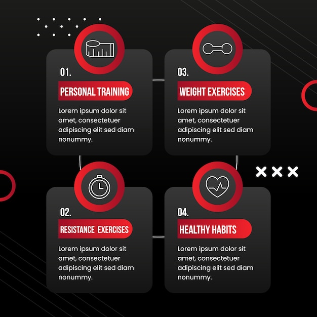 Bezpłatny wektor gradientowy szablon infografiki siłowni