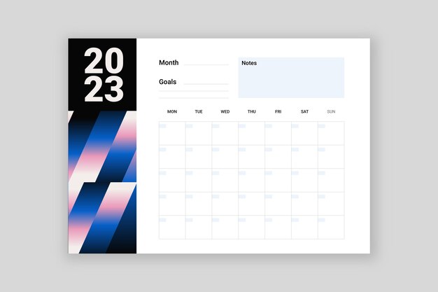 Bezpłatny wektor gradientowy szablon kalendarza miesięcznego 2023