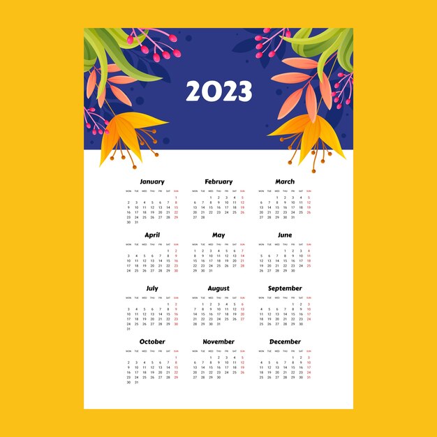 Gradientowy szablon kalendarza rocznego 2023