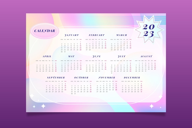Gradientowy Szablon Kalendarza ściennego 2023