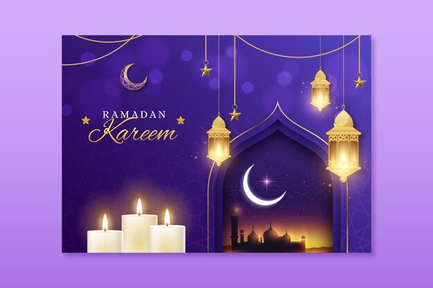 Bezpłatny wektor gradientowy szablon kartki z życzeniami ramadan