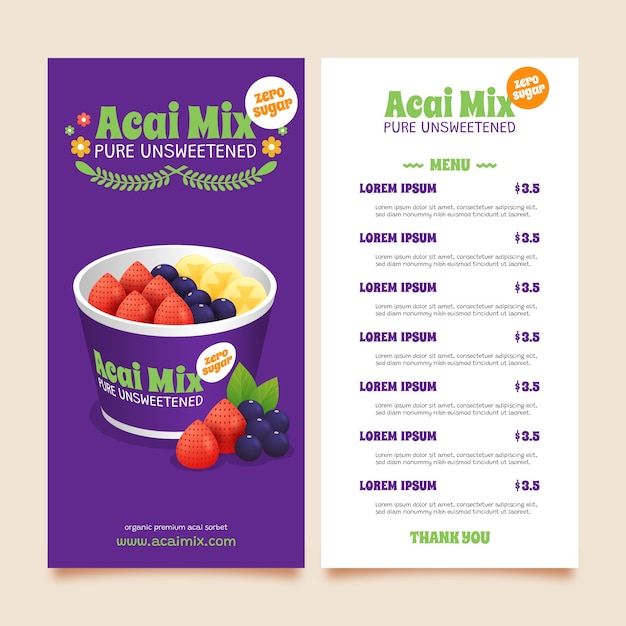 Gradientowy Szablon Menu Acai