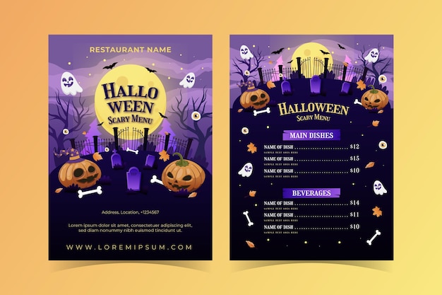 Bezpłatny wektor gradientowy szablon menu halloween