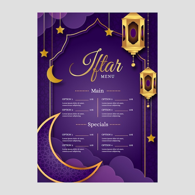 Gradientowy szablon menu iftar