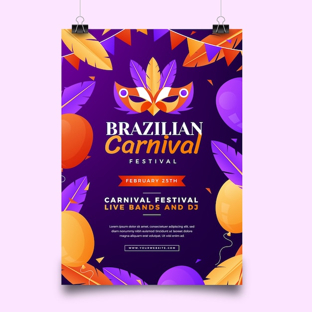 Gradientowy szablon pionowego plakatu brazylijskiego karnawału