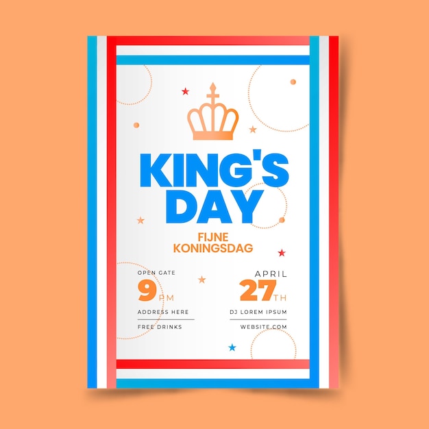 Bezpłatny wektor gradientowy szablon pionowy plakat koningsdag