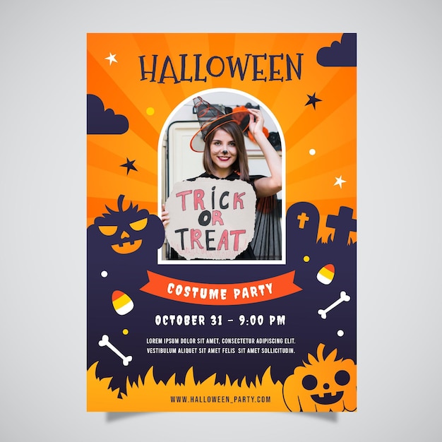 Bezpłatny wektor gradientowy szablon plakatu halloween party