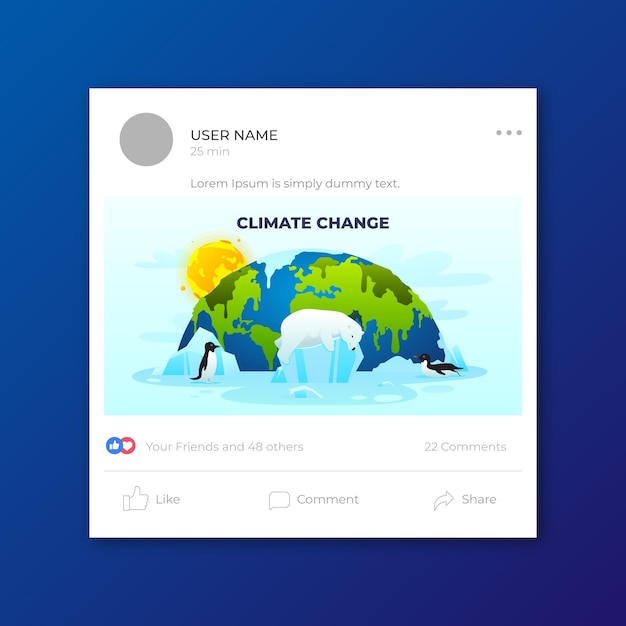 Bezpłatny wektor gradientowy szablon postu w mediach społecznościowych o zmianie klimatu