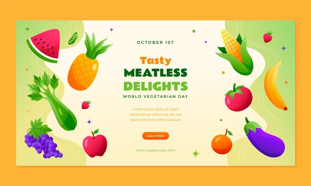 Bezpłatny wektor gradientowy szablon promocyjny w mediach społecznościowych na obchody światowego dnia wegetarianizmu