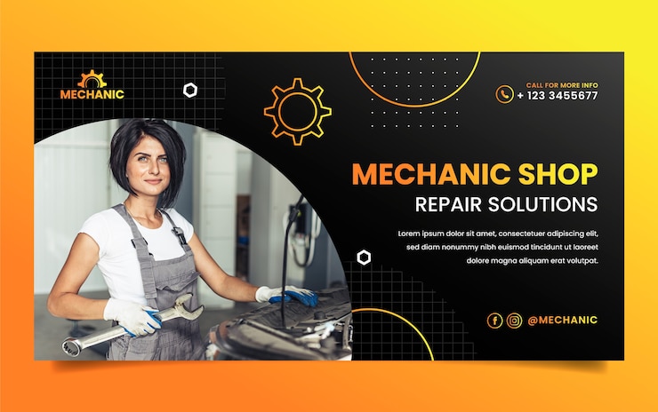 Bezpłatny plik Wektor gradientowy szablon serwisu mechanicznego facebook