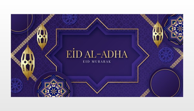 Gradientowy szablon transparentu poziomego eid al-adha z latarniami