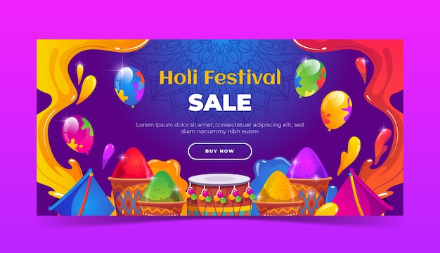 Gradientowy Szablon Transparentu Poziomej Sprzedaży Festiwalu Holi