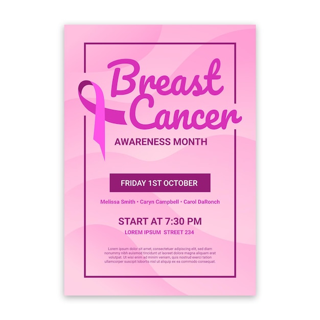 Bezpłatny wektor gradientowy szablon ulotki miesiąca świadomości raka piersi