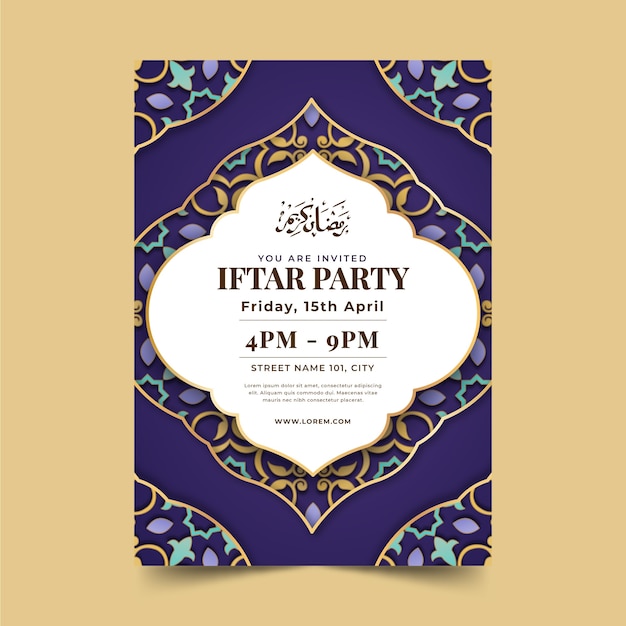 Bezpłatny wektor gradientowy szablon zaproszenia iftar