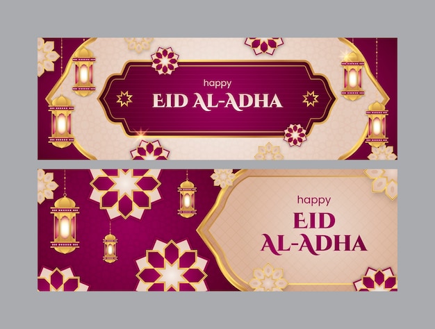 Bezpłatny wektor gradientowy zestaw poziomych banerów eid al-adha