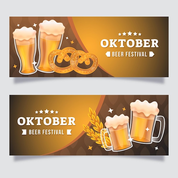 Bezpłatny wektor gradientowy zestaw poziomych banerów oktoberfest