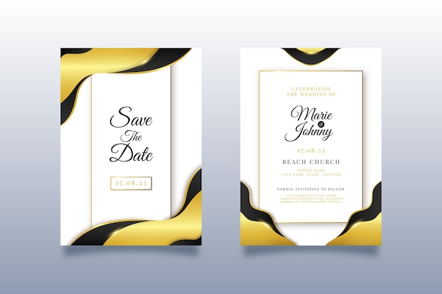 Bezpłatny wektor gradientowy złoty luksusowy szablon zaproszenia ślubnego ze zdjęciem