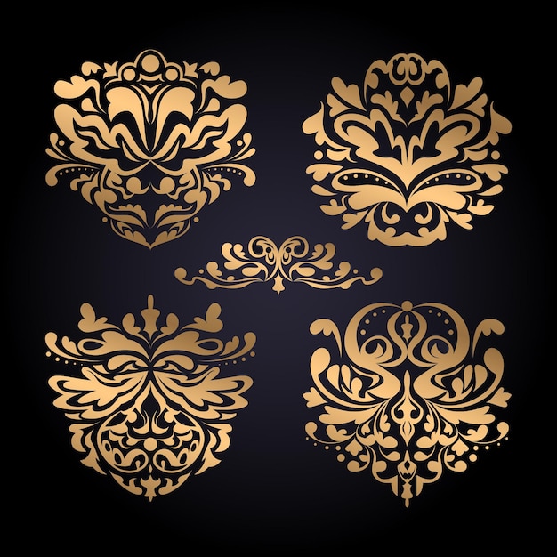 Bezpłatny wektor gradientowy złoty luksusowy zestaw ozdób w stylu barokowym