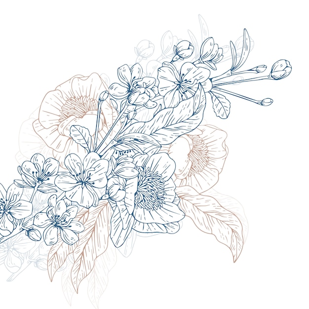 Bezpłatny wektor grawerowanie ręcznie rysowane ilustracja kwiat