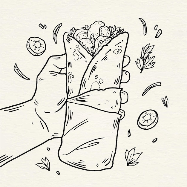 Bezpłatny wektor grawerowanie ręcznie rysowane ilustracji shawarma