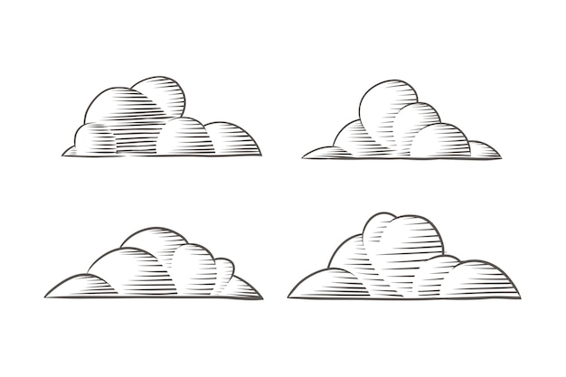 Bezpłatny wektor grawerowanie ręcznie rysowane kolekcji chmur