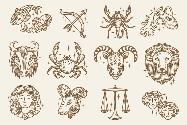 Grawerowanie Ręcznie Rysowane Kolekcji Znaków Zodiaku