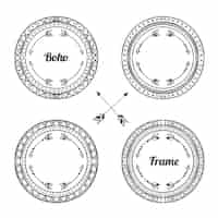 Bezpłatny wektor grawerowanie ręcznie rysowane pakiet ramek boho