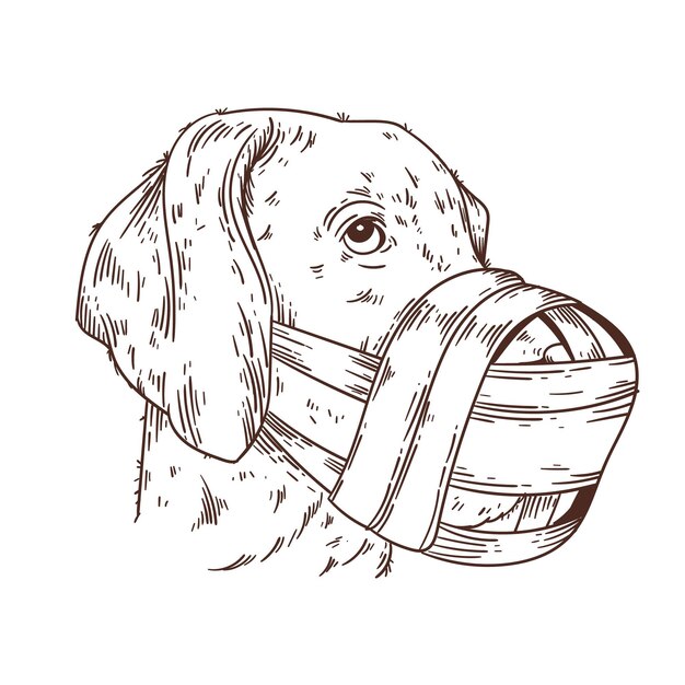 Grawerowanie ręcznie rysowane psa w kagańcu
