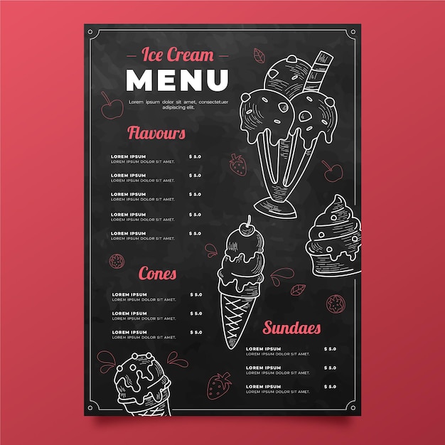 Grawerowanie ręcznie rysowane szablon menu tablicy lodów