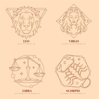 Grawerowanie ręcznie rysowane zestaw znaków zodiaku
