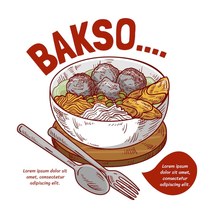 Bezpłatny plik Wektor grawerowanie rysowane bakso w misce