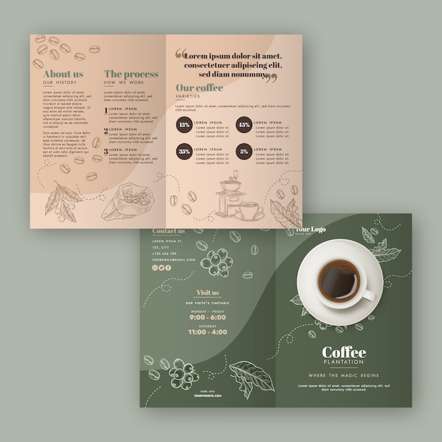Bezpłatny wektor grawerowanie szablonu broszury plantacji kawy
