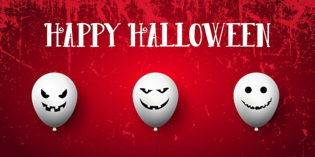 Bezpłatny wektor grunge halloween banner z strasznymi balonami