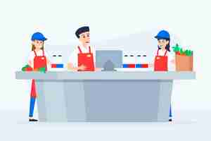 Bezpłatny wektor grupa ilustrowanych pracowników supermarketów