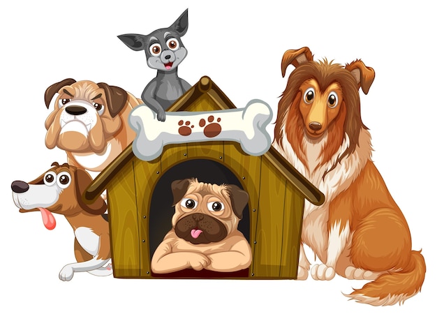 Bezpłatny wektor grupa kreskówek psów domowych