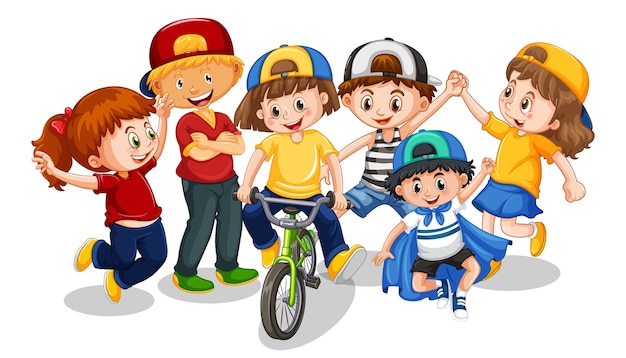 Bezpłatny wektor grupa małych dzieci postać z kreskówki na białym tle