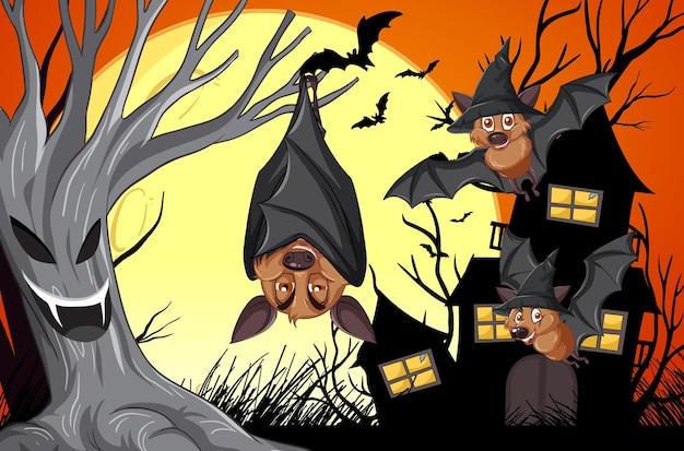 Bezpłatny wektor grupa nietoperzy w motywie halloween