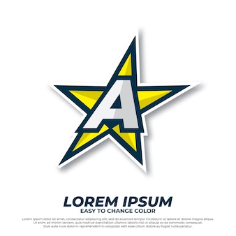 Gwiazda esportu z początkową literą styl e-sportowy z logo na białym tle