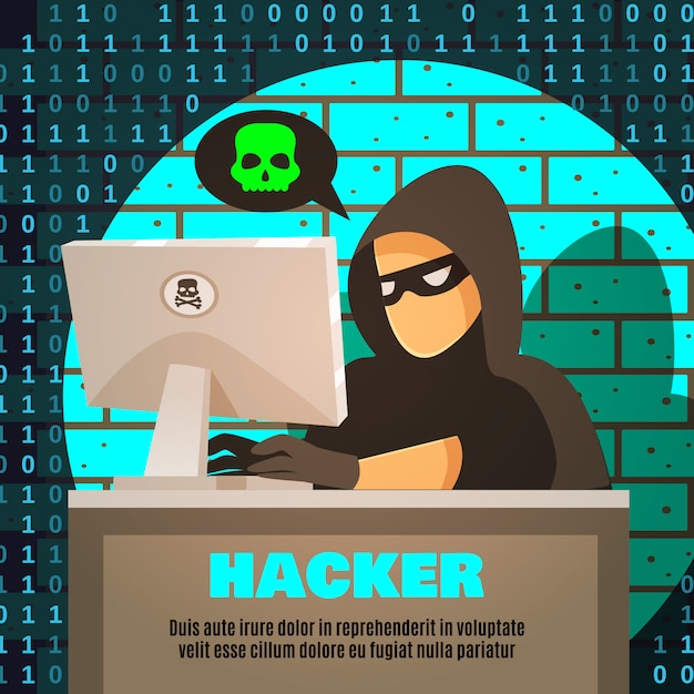 Bezpłatny wektor hacker blisko ilustracji komputera