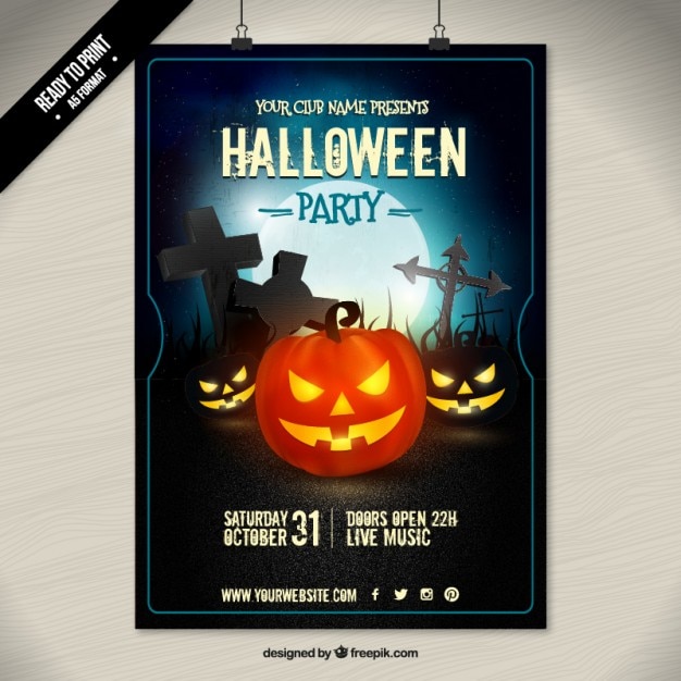 Bezpłatny wektor halloween dynie oświetlone plakat