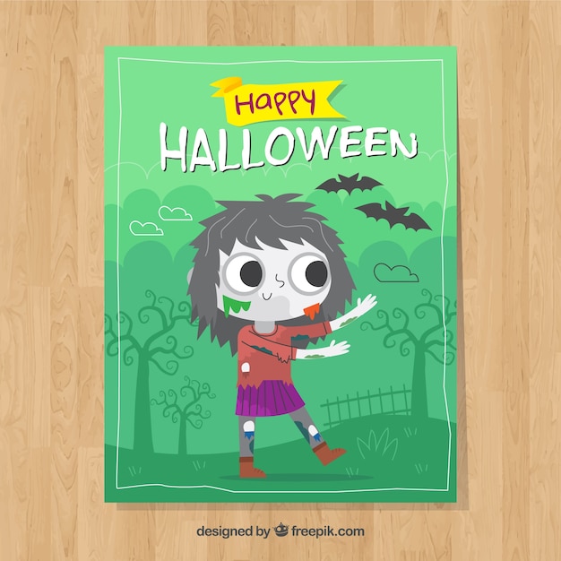 Bezpłatny wektor halloween karty z lovely zombie