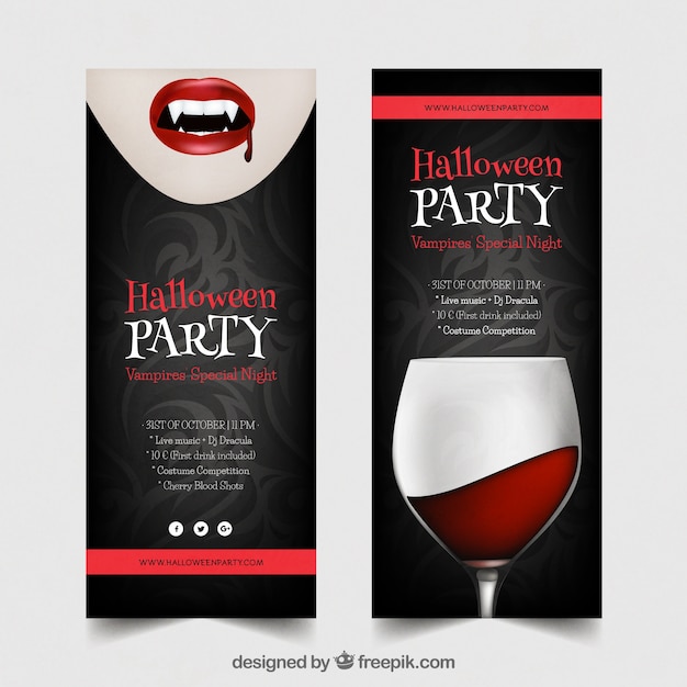 Bezpłatny wektor halloween party banery z wampirem i napojów