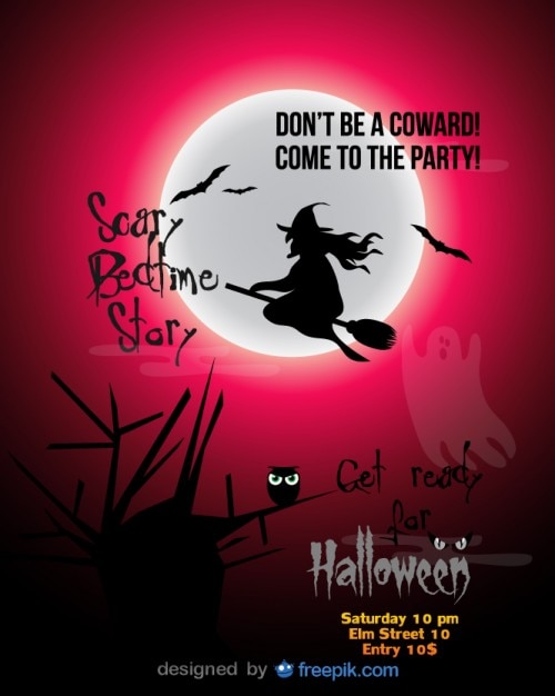 Bezpłatny wektor halloween party latania czarownica czerwony szablon