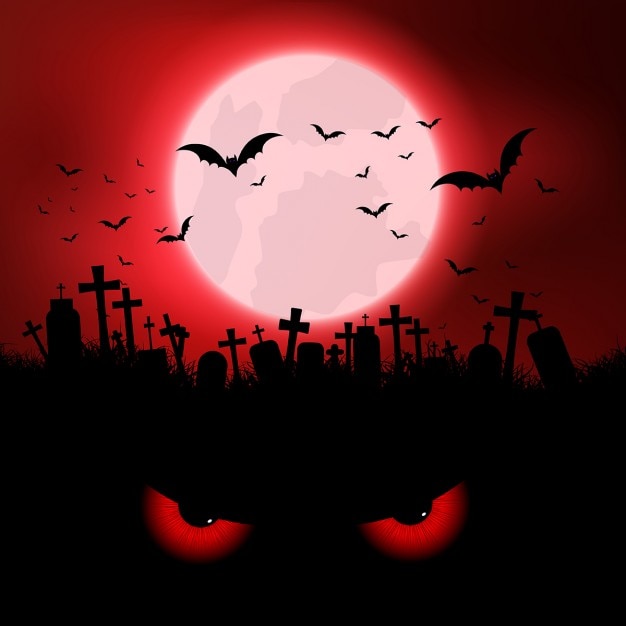 Bezpłatny plik Wektor halloween tła ze złymi oczami i cmentarz