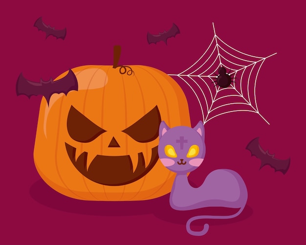 Halloweenowa Bania Z Kotem I Nietoperzami